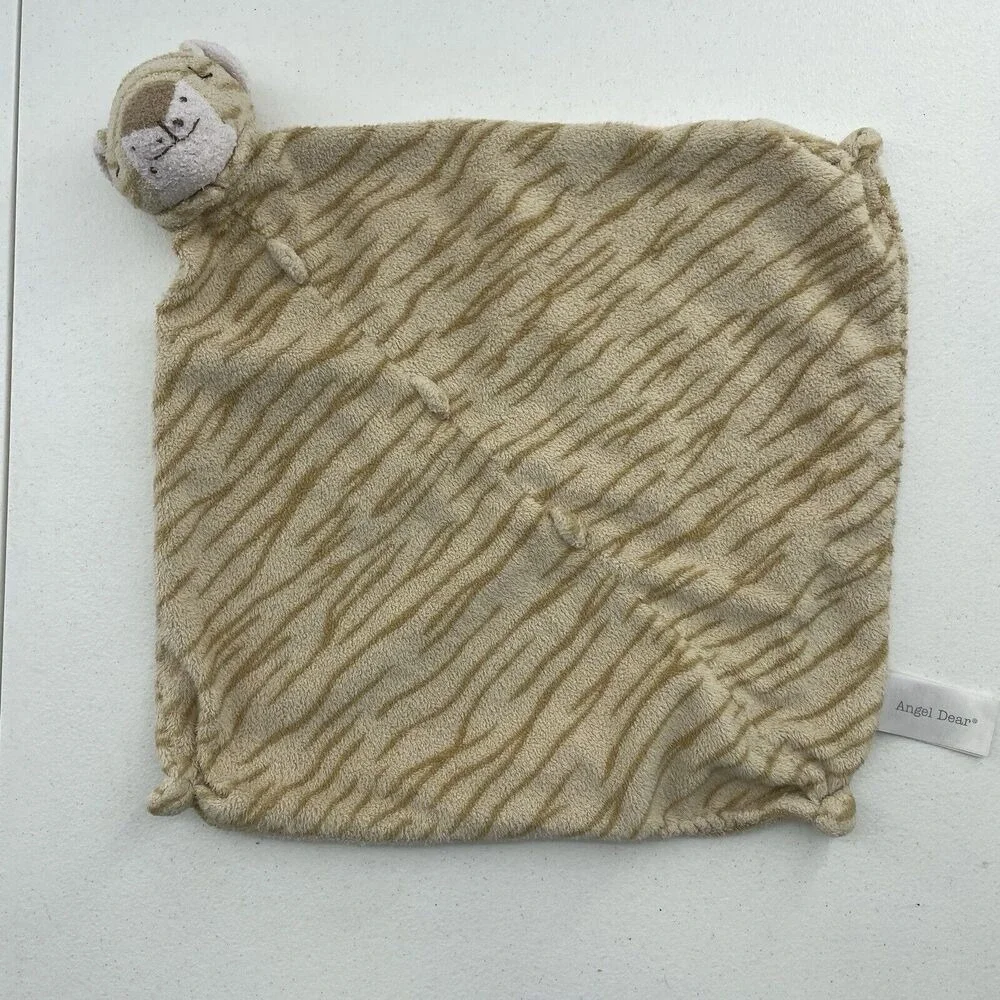 Angel Dear Lovey Baby Security Blanket Plush Beige Tan Tiger Embroidered‎ Face